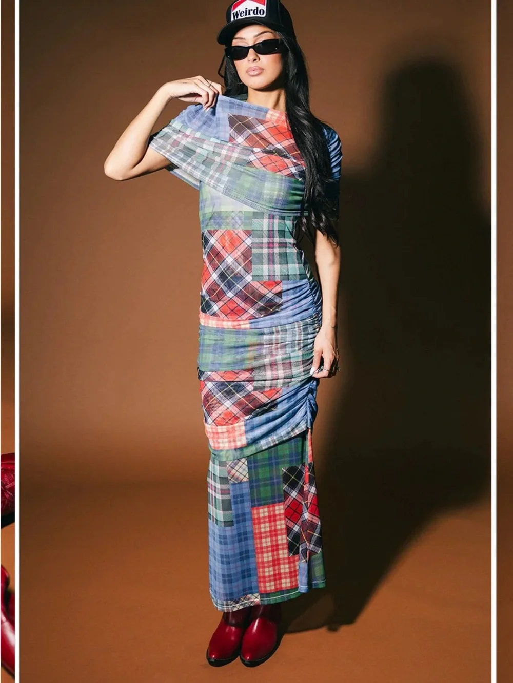 Dressed in Lala Girl From Mars Mesh Dress + Shawl in Mixed Plaids - Picture 5 of 15